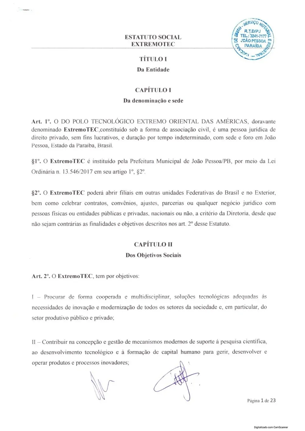 Estatuto social da Extremotec, página 1 de 24
