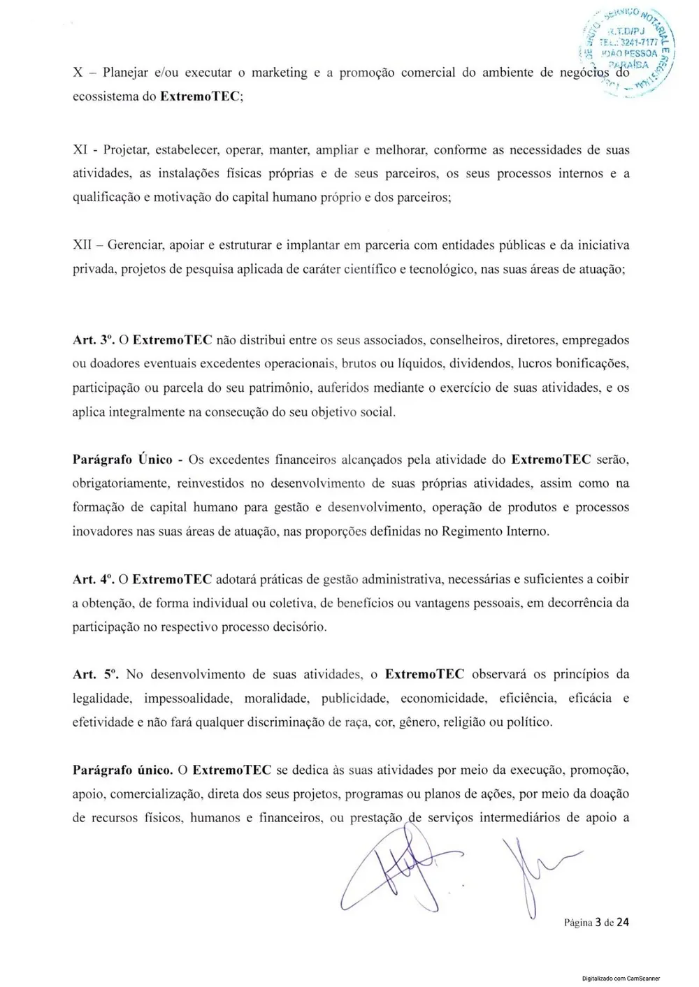 Estatuto social da Extremotec, página 3 de 24