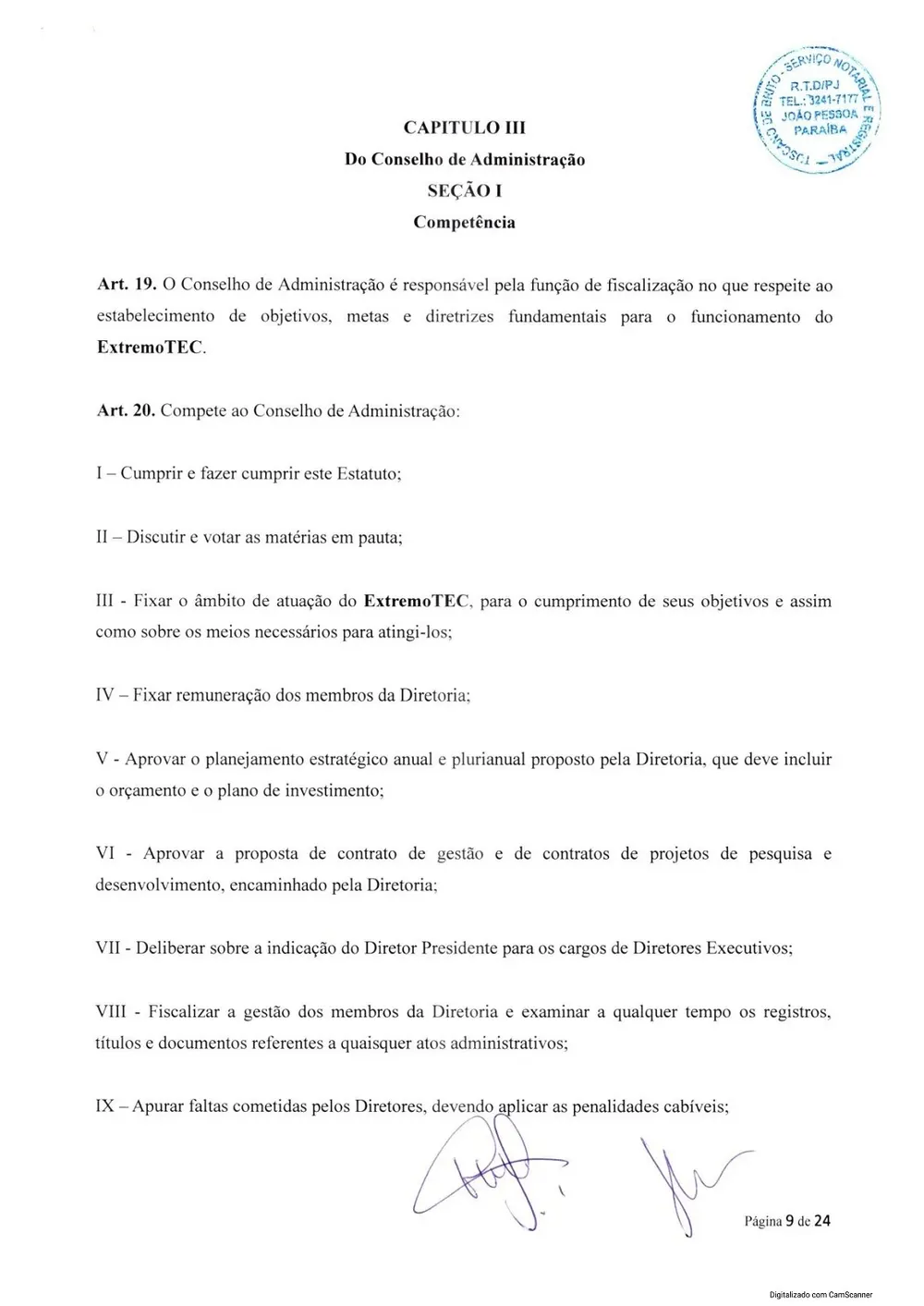 Estatuto social da Extremotec, página 9 de 24