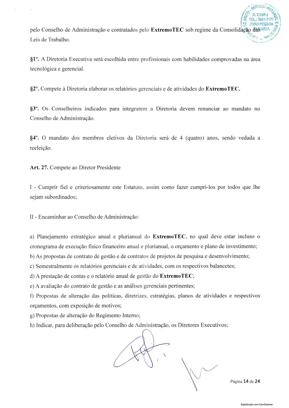 Estatuto social da Extremotec, página 14 de 24