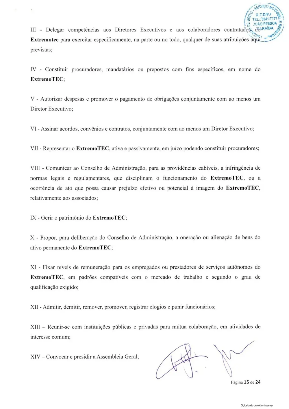 Estatuto social da Extremotec, página 15 de 24