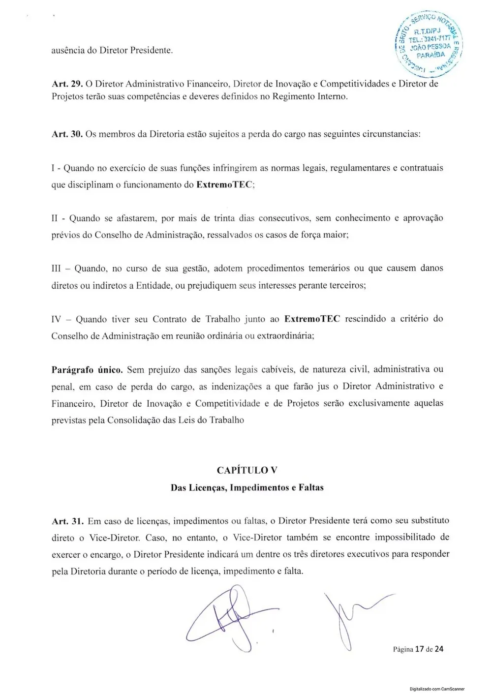 Estatuto social da Extremotec, página 17 de 24