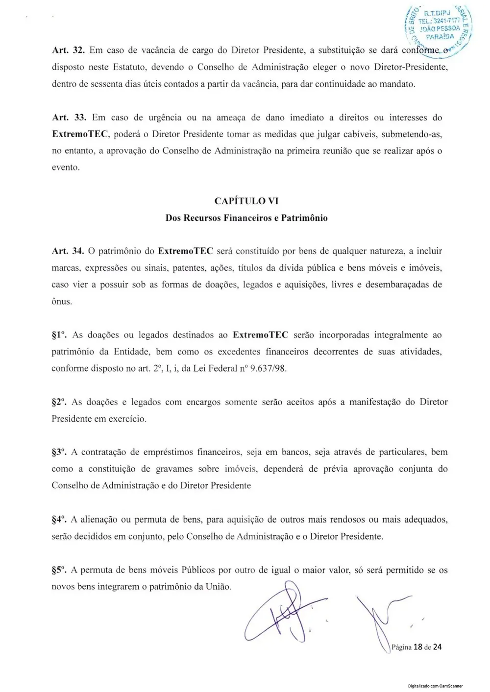 Estatuto social da Extremotec, página 18 de 24