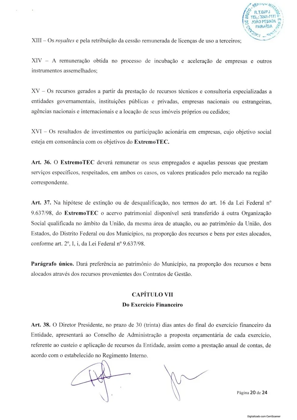 Estatuto social da Extremotec, página 20 de 24