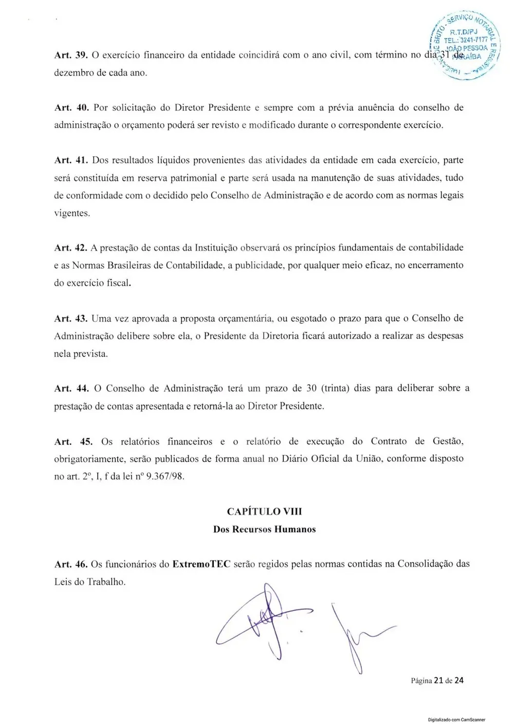 Estatuto social da Extremotec, página 21 de 24