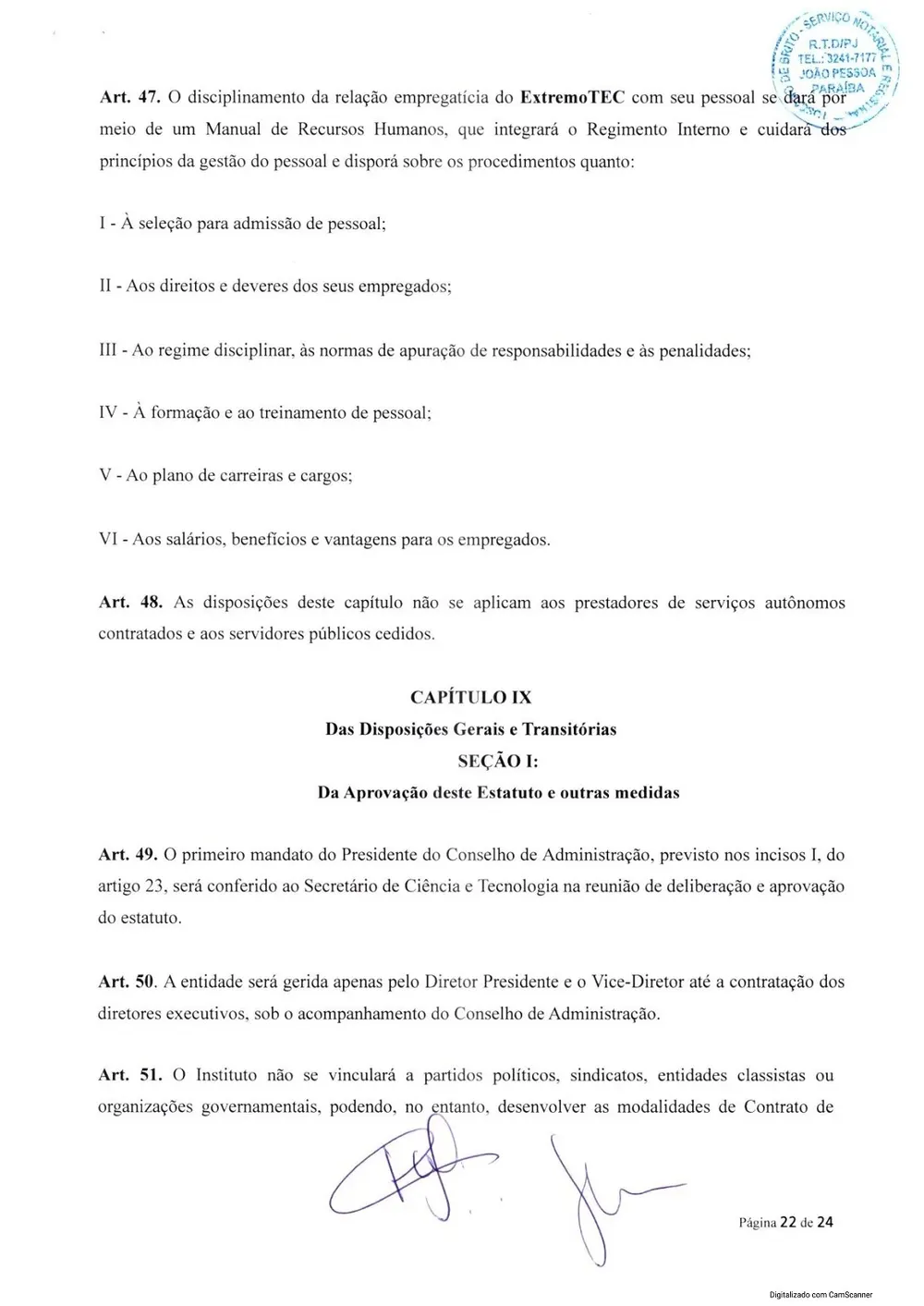Estatuto social da Extremotec, página 22 de 24